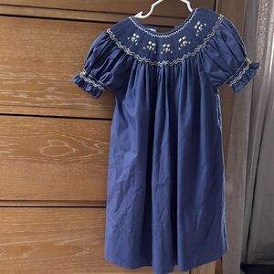 Elegant Blue Kids Dress with Embroidery and Smocking